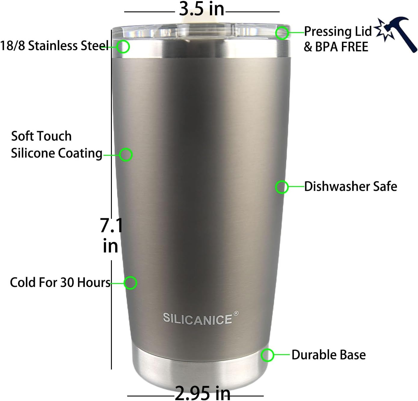Metallic Gray 20 oz Travel Iced Coffee Mugs Cups Stainless Steel Vacuum Insulated Tumbler with Lid And Straw,Dishwasher Safe,Spill Proof,Metal,Fishing,Outsider,Car Holder,Father,men,Gym,Gift