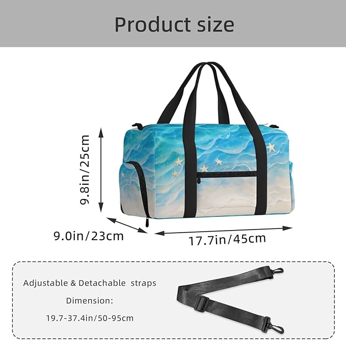 Beach Sand Starfish Women'S Gym Duffle Bag With Shoes Compartment, Ideal For Travel, Gym, Sports, Duffel, Weekender