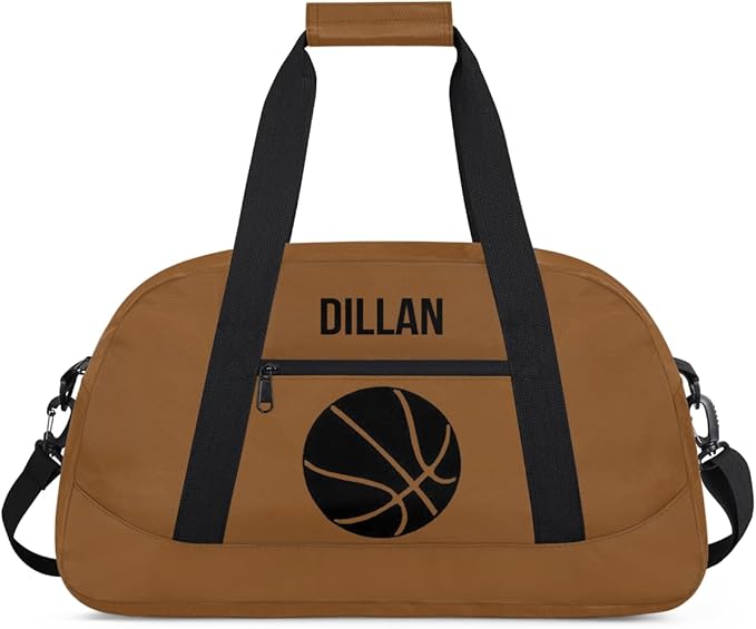Personalized Small Gym Sport Duffel Bag Custom Name Travel Weekender Tote Carry-On Dance Bag, Customized Kids Gifts,Brown