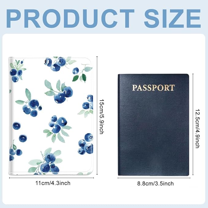 PU Leather Passport Holder Cover 5.9×4.3 Inch with Credit Card Slot and Boarding Pass Slot Combo Blocking Passport Holder Wallet Cover Case for Travel Boarding Essentials (Blueberry)