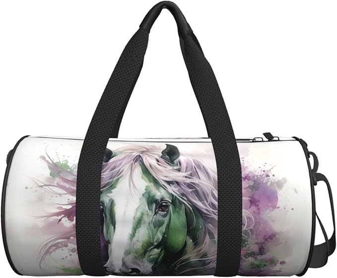 Green Horse Sports Gym Bag for Women Men Travel Duffel Bag Tote Weekender Bag Canvas Carry on Overnight Bag for Travel Swimming Fitness Workout Sports Duffle Bag