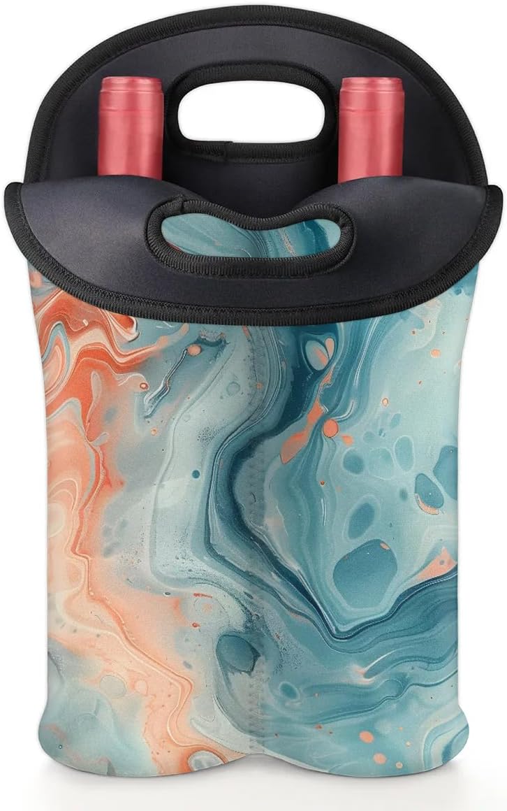 Wine Carrier Tote Personalized Bag for 2 Bottles - Neoprene Wine Bottle Holder with Carry Handle, Wine Protective Bag Insulated Bag Beer Cans Water Bottle Holder for Travel Picnic,Style25
