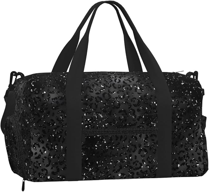 Cute Black Cheetah Leopard Skin Print Animal Women'S Gym Duffle Bag With Shoes Compartment, Ideal For Travel, Gym, Sports, Duffel, Weekender