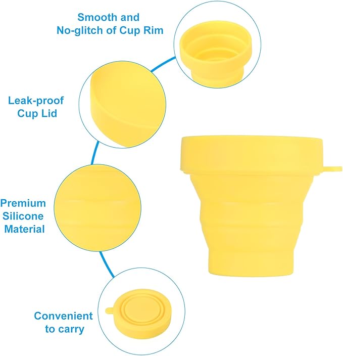 PATIKIL Collapsible Travel Cup, 4 Pack 170mL Travel Folding Water Cup Silicone Mug Portable Drinking Cup for Camping Hiking Outdoor, Yellow