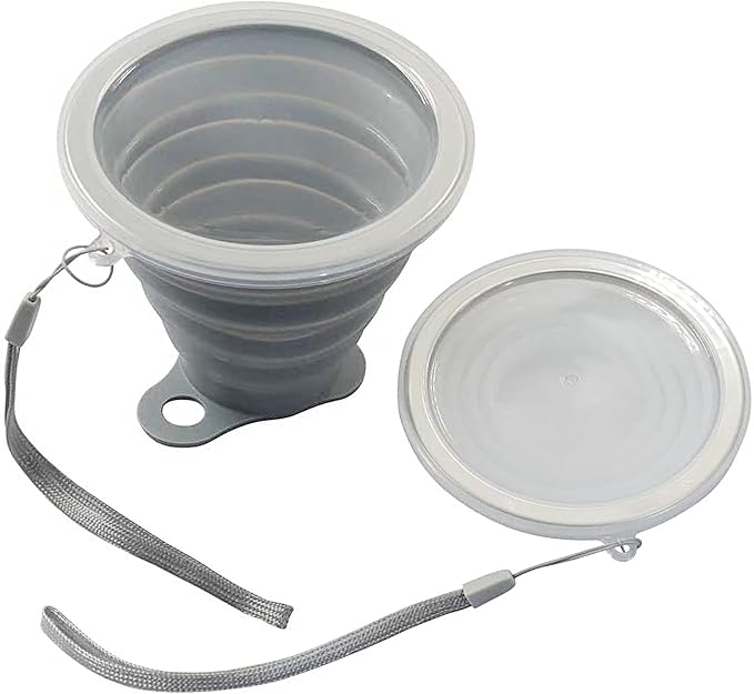 2 Pack Silicone Collapsible Cups for Camping Traveling, Small Portable Foldable Drinking Cup with Lid for Outdoor Hiking (270ml, Transparent/Gray)