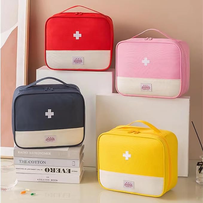 Red First Aid Bag Empty 1st Aid Bag Medical Travel Case First Responder Emergency Storage Compact Medicine Bags for Car Home Office Kitchen Sport Outdoors (Pink)