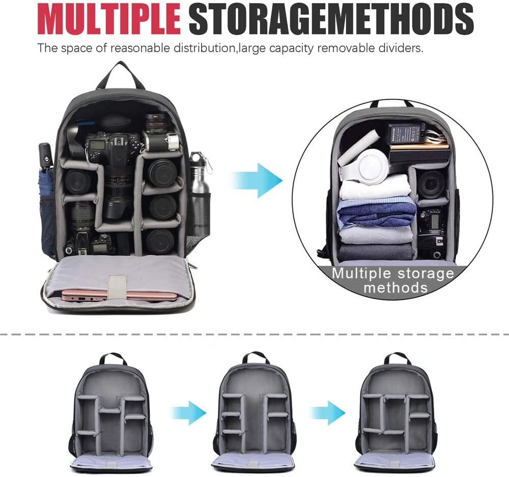 Cwatcun Professional Camera Backpack - Waterproof DSLR/SLR/Mirrorless Camera Case - Compatible with Sony, Canon, Nikon - Large Black