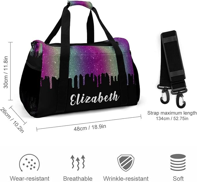 Personalized Name Sports Player Duffel Bags Colorful Glitter Spark Print Travel Perform Training Casual Bag for Man Women Multifunctional Bags