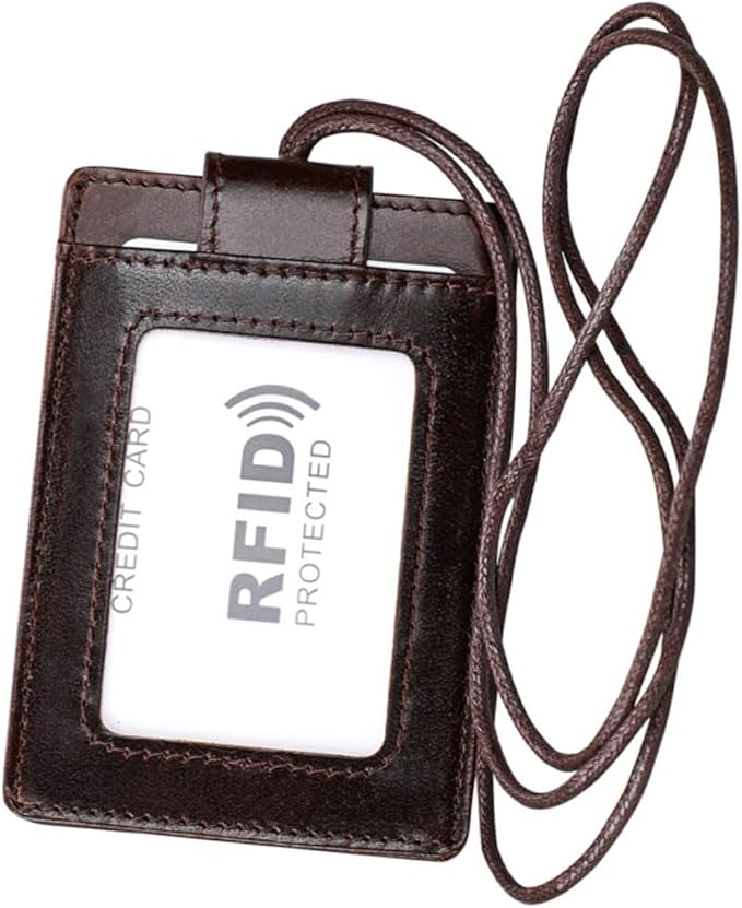 Blocking Wallet Badge Holder Lanyard Clips Leather Card Holder Sleeve for Credit Cards Name Protector
