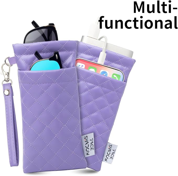 Face Shadow Double Glasses Case Soft Eyeglass Case For Women Men Squeeze Top Sunglasses Case With Cleaning Cloth
