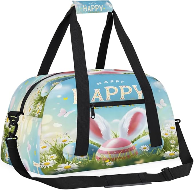 Travel Duffle Bag for travel duffle bag sports Girls Boys Kids Easter Eggs Bunny Lightweight Overnight Sleepover Weekender Bags Small Dance Gym Sport Bag Teens Carry-On Size Workout Bag