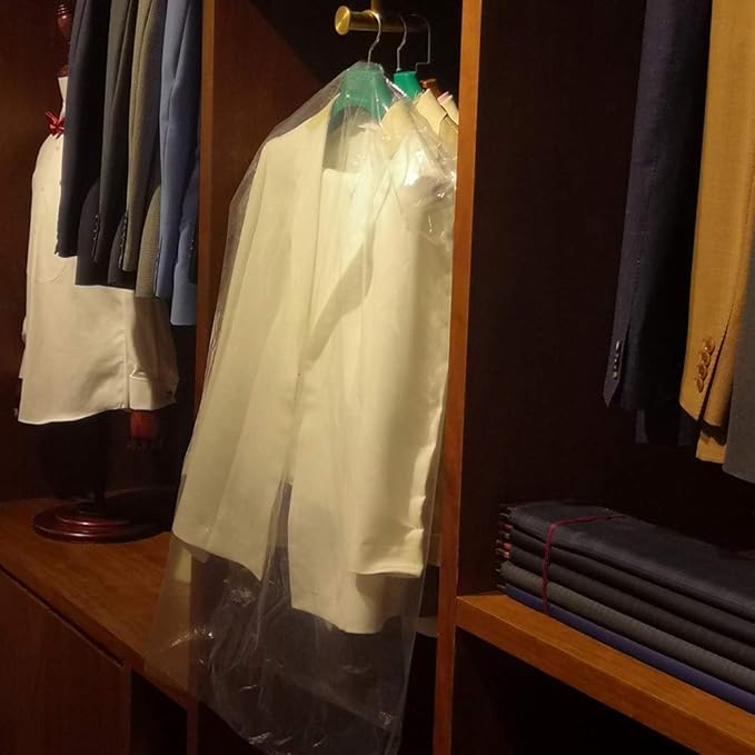 10Pcs Transparent Plastic Garment Covers 35.4inch Hanging Clothes Dust-Proof Protector Bags Suitable for Home Storage Clothing Stores & Dry Cleaning Laundrette.