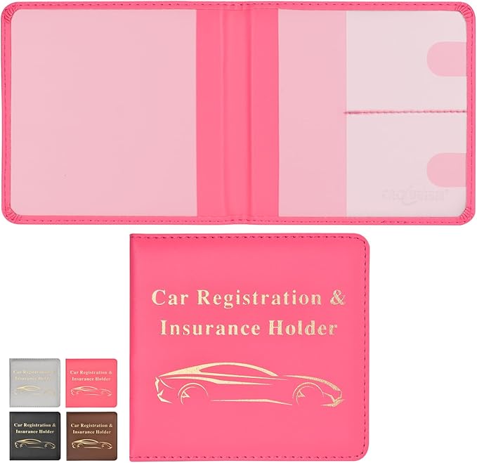 Cacturism Car Registration and Insurance Holder, Vehicle Glove Box Car Organizer Men Women Wallet Accessories Case for Cards, Essential Document, Driver License, Hot Pink