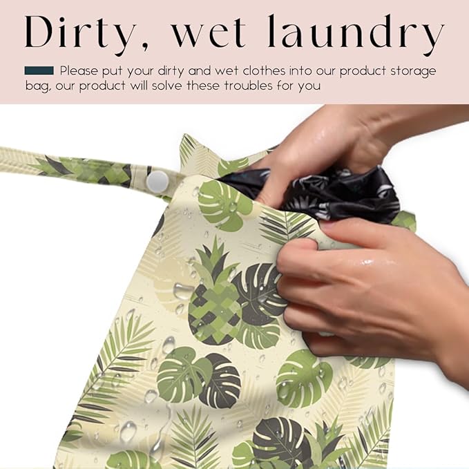 Wet Bag, Wet Dry Bag, Waterproof Swim Bags, Machine Washable Reusable Bags for Beach, Pool, Diapers, and Dirty Yoga Gym Clothes(Tropical Palm Leaves Pattern