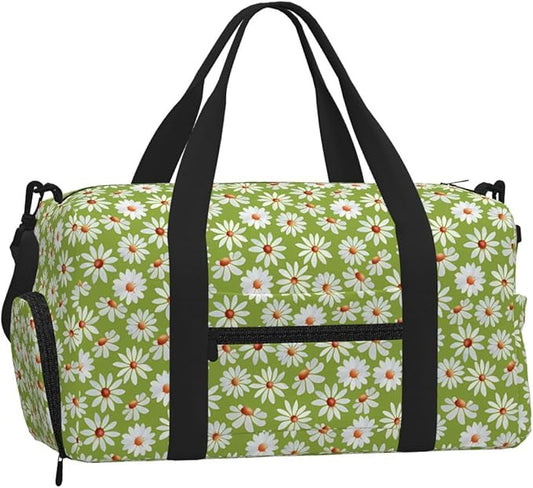 Daisy Field Watercolor Spring Summer Women'S Gym Duffle Bag With Shoes Compartment, Ideal For Travel, Gym, Sports, Duffel, Weekender