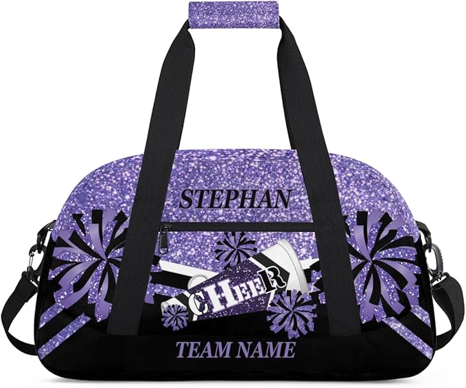 Cheer-Bag for Girls Personalized Cheer-Gifts with Name Cheerleading Bag for Gym Duffel Bag Purple Glitter Print