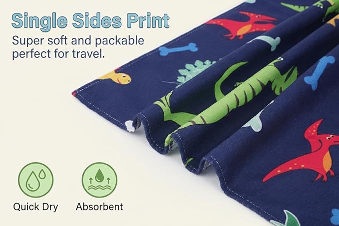 LIVILAN Small Dinosaur Beach Towel for Kids, Soft Microfiber 24" X 48", Quick Dry, Sand Free, Perfect for Boys Bath, Pool, Travel, Durable Toddler Towel, Ideal Dinosaur Gift