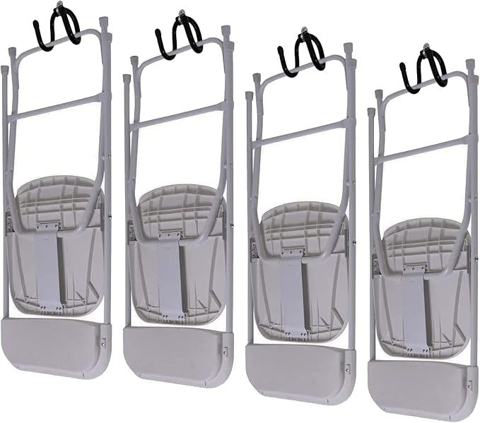 4 Pack Chair Storage Rack, Wall Mounted Folding Chairs Organizer and Hanger, Garage Storage Tool Organizer Rack Tools Garage Organization Wall Mount Rack Hanger for Home, Garage, No Chair