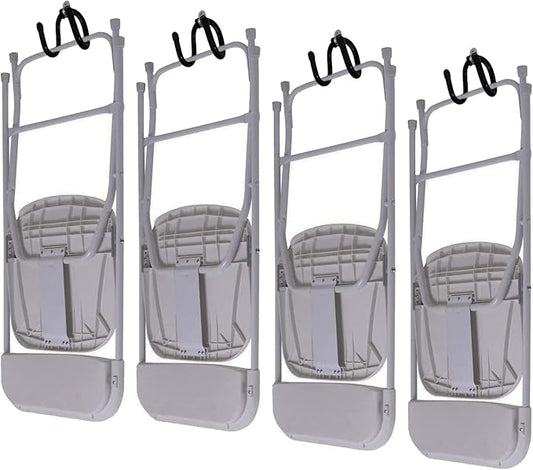 4 Pack Chair Storage Rack, Wall Mounted Folding Chairs Organizer and Hanger, Garage Storage Tool Organizer Rack Tools Garage Organization Wall Mount Rack Hanger for Home, Garage, No Chair
