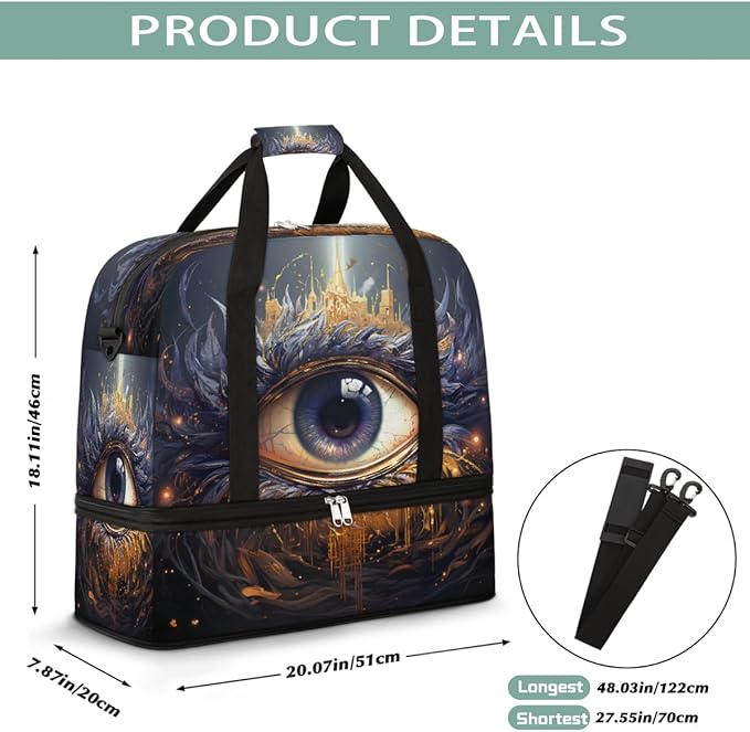 Purple Gold Devil Eye Large Weekender Bag with Shoe Compartment Travel Duffel Bags for Women Carry On Hospital Overnight Bag Foldable Personal Item Travel Bags Tote Gym Sports Airplanes