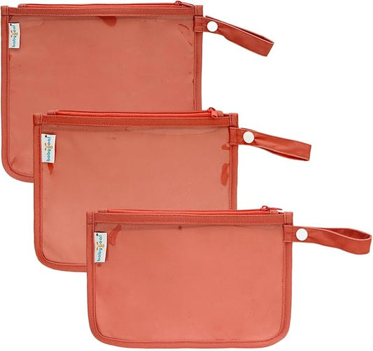 babygoal Clear Travel Organizer Bags 3 Pack, TSA Approved Mess-Proof Pouches with Snap Handle, Water-Resistant Toiletry Essentials for Baby & Mom (Orange)