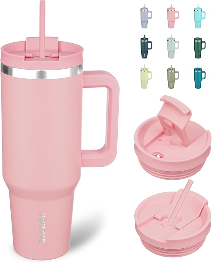 BJPKPK Insulated Tumblers With Handle And Straw 40 oz Stainless Steel Tumbler Cups With Lid,Light Pink