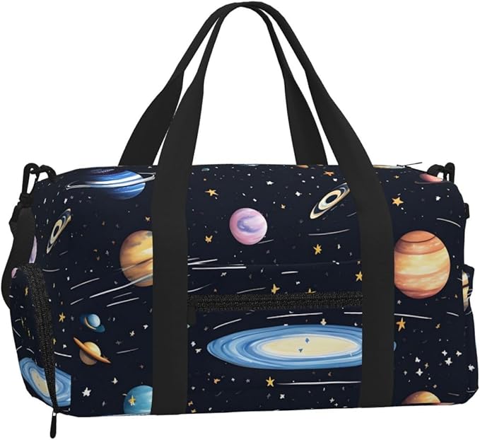The Solar Family Print Gym Bag with Shoe Compartment for Women Men, 17.7in Sports Duffle Weekender Tote, Overnight Travel Duffel Bag Carry On