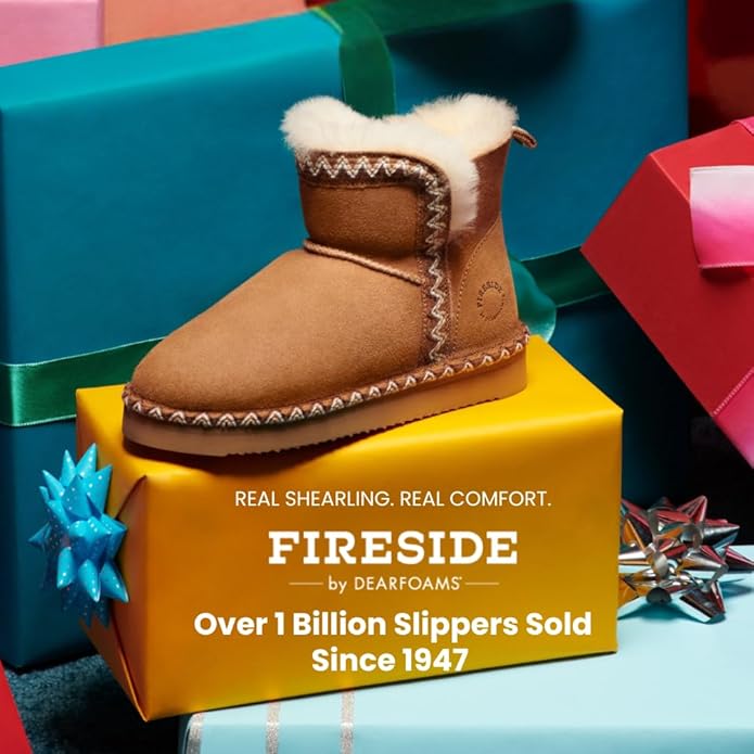 Dearfoams Women's Fireside Shearling Water Resistant Indoor/Outdoor Foldover Boot Slipper
