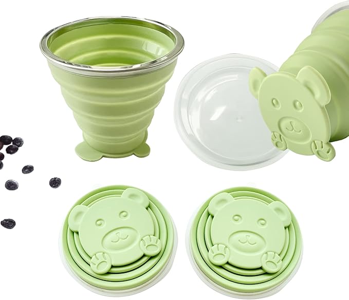 Collapsible Cup-Silicone Foldable Cups Expandable Folding Drinking Cup -Reusable Portable Mugs-Cup For Travel, Camping, Hiking, Survival, Car, Picnic, Beach, Outdoor Sports Light Green