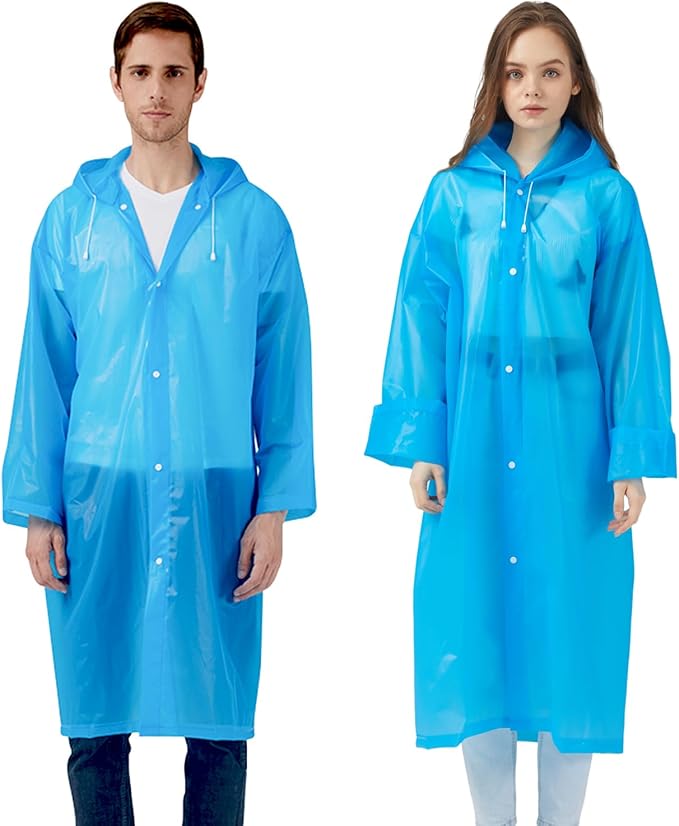 Rain Ponchos Raincoats for Adults Women, Reusable Rain Jacket Coats with Hood for Family Disney Park Travel 2 Pack