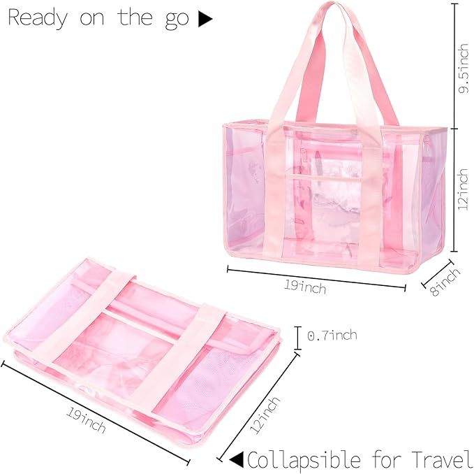 Iridescent Clear Beach Bag for Women, Large Pool Tote Cruise Vacation Essentials - Waterproof, Zipper Closure