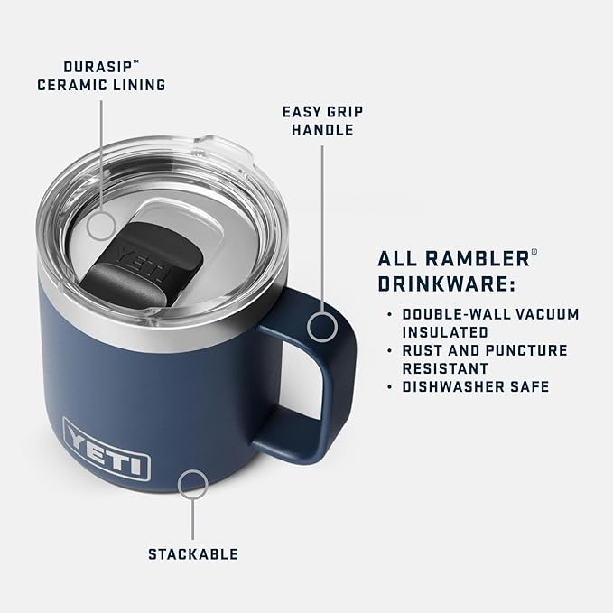 YETI Rambler 10 oz Ceramic Lined Stackable Mug, Vacuum Insulated, Stainless Steel with MagSlider Lid, Rescue Red