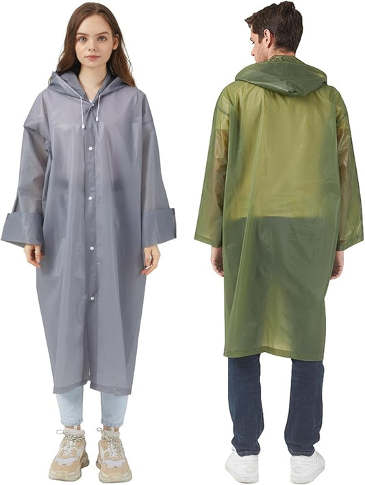 Rain Ponchos Raincoats for Adults Women, Reusable Rain Jacket Coats with Hood for Family Disney Park Travel 2 Pack