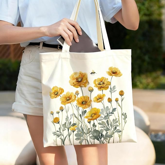 Canvas Tote Bag for Women, Vintage Print Handbag, Aesthetic Shopping Bag for Work Travel Beach, Everyday Shoulder Tote