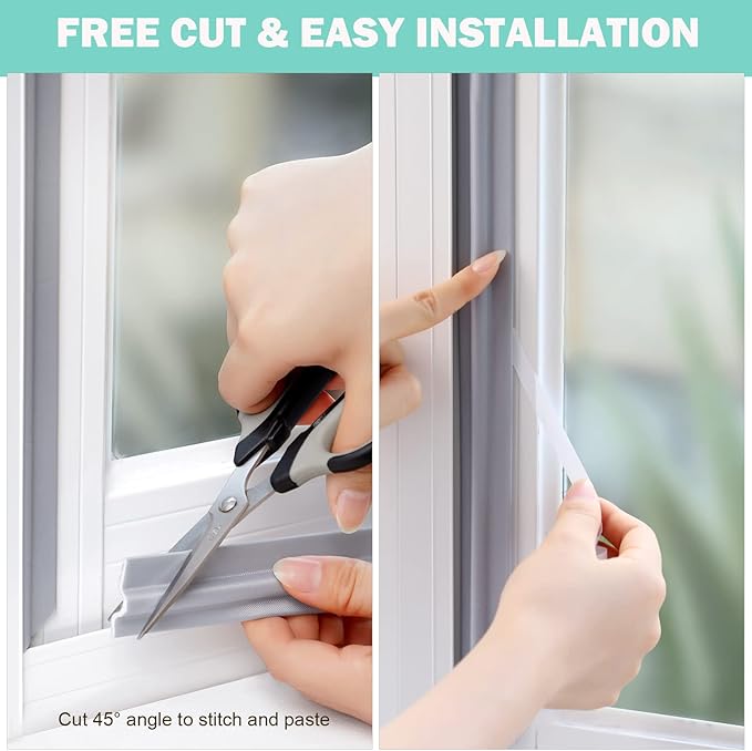 2 Pcs Draft Stopper Sweep, MOPMS Door Weatherproofing Stripping, Window Seal Strip Self-Adhesive Soundproof Seal Strip Cuttable Window Weather Stripping, Length 13.12Ft (2 Pcs x 6.56Ft)