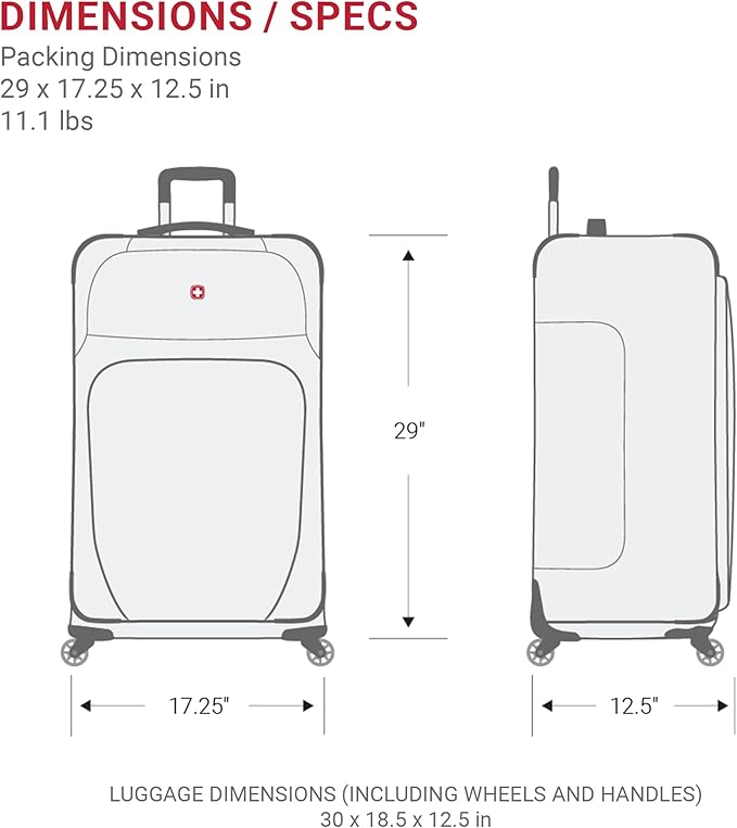 SWISSGEAR Sion Softside Expandable Spinner Luggage Durable Lightweight Travel Suitcase, Black, Checked-Large 29-Inch
