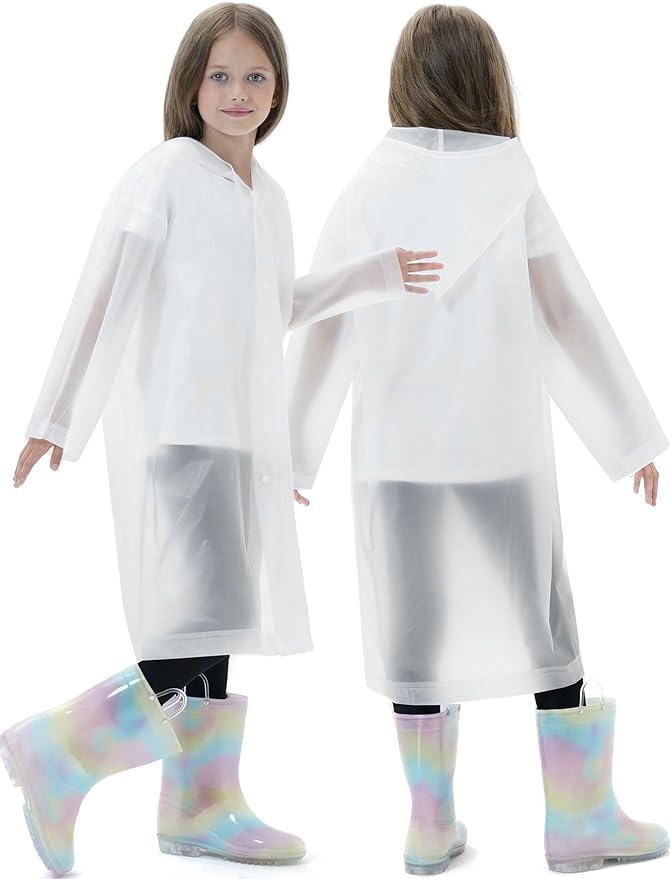 2 Pack Reusable Waterproof Raincoat EVA Emergency Rain Ponchos One Size Rain Jacket for Children, Boys and Girls