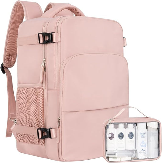 Travel Backpack, Carry on Flight approved Travel Bag with Multi-Pockets, Waterproof 17.3inch Laptop Backpack for Men Women, Pink
