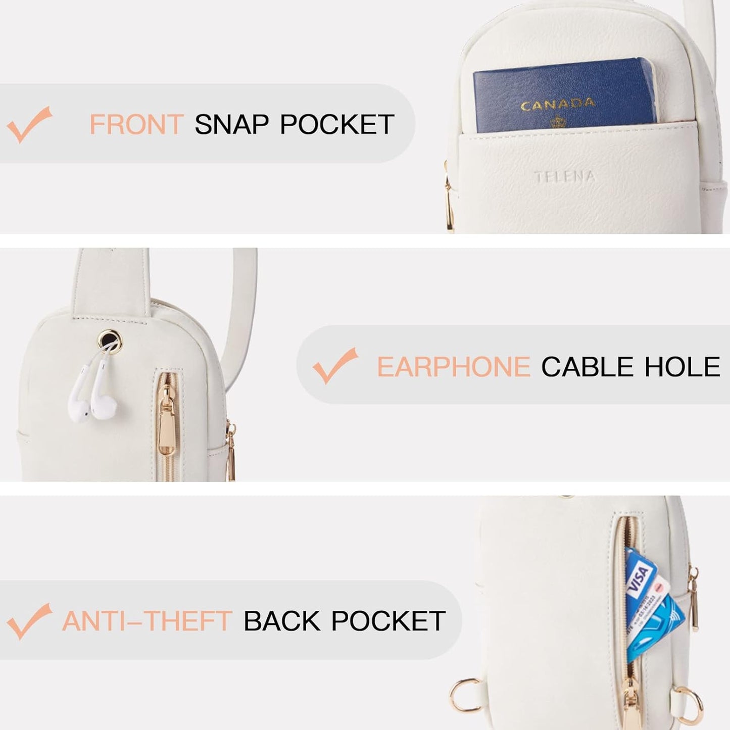 Telena Small Sling Bag for Women Leather Crossbody Fanny Packs Chest Bag for Women