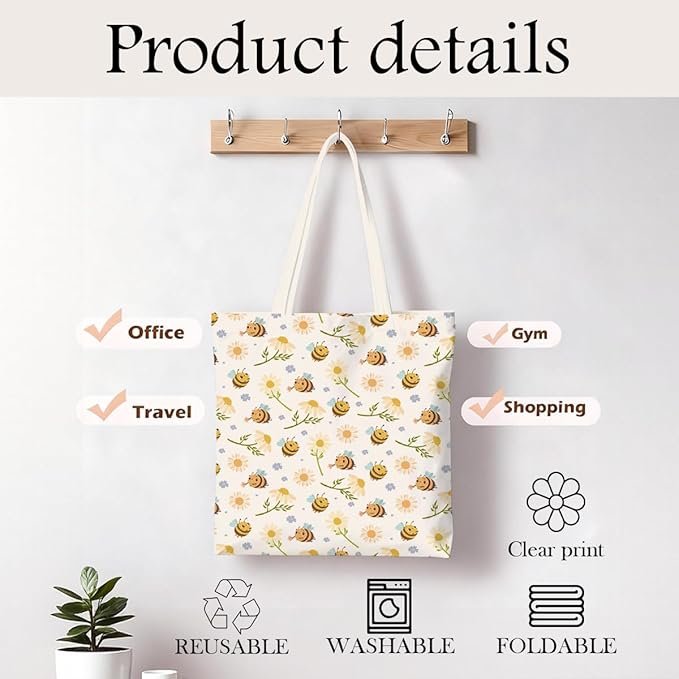 Canvas Tote Bag for Women, Vintage Print Handbag, Aesthetic Shopping Bag for Work Travel Beach, Everyday Shoulder Tote