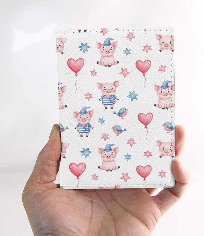 Cute Pig Passport Holder for Travel Love Happy Fashion Art PU Leather Passport Cover Wallet Cute Passport Card Holder for Women and Men