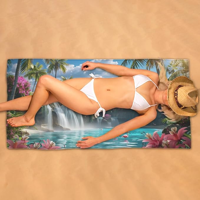 Flamingo Seaside Flowers Beach Towel, Large Microfiber Quick Dry Lightweight Pool Bath Towels Sand Free Beach Blanket for Summer Cruise Yoga Camping Travel Vacation Essentials 31 x 61 in
