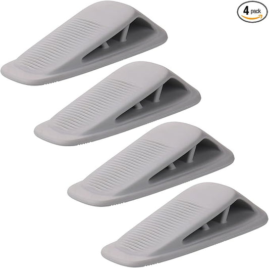 Fursafe&Q Rubber Door Stoppers for Bottom of Door, Door Stop Wedge with Holder, Heavy Duty Doorstops 4 Pack, Wall Protector for Home & Office & School & Commercial Doorstop Keep Open Stack Grey
