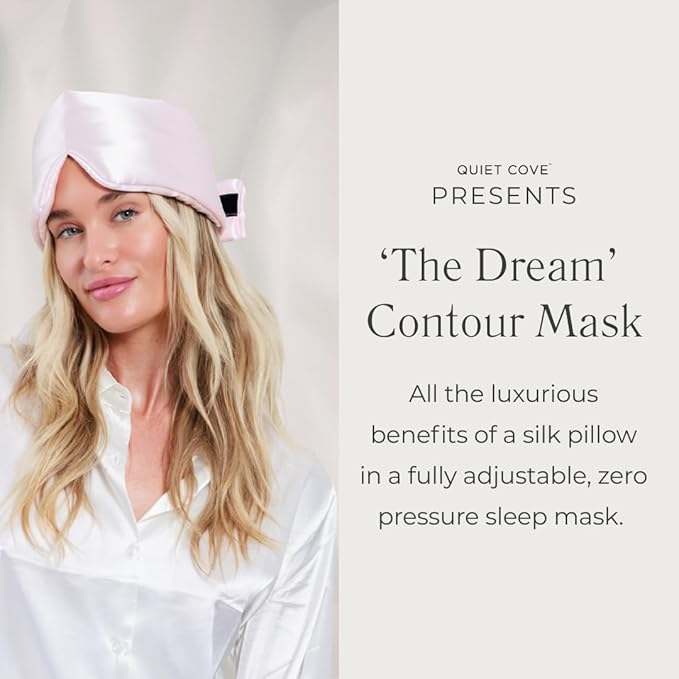 QUIET COVE Plush 3D Contoured Silk Sleep Mask - Total Blackout, 100% Silk 22 Momme, Foam Eye Cups Do Not Crush Eyelashes, Luxe Cloud Filling for Side Sleeping Comfort (Prosecco Pink) - Luxury Gift Box