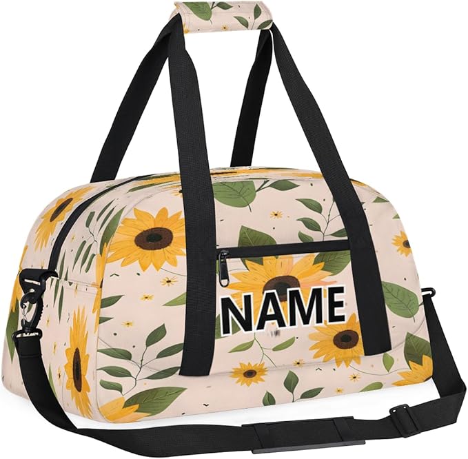 Sunflower Mini Gym Bag 18 inch for Women Men Waterproof Custom Floral Travel Duffel Bag Carry On Overnight Tote Nurse Bag for Work Fitness Hiking