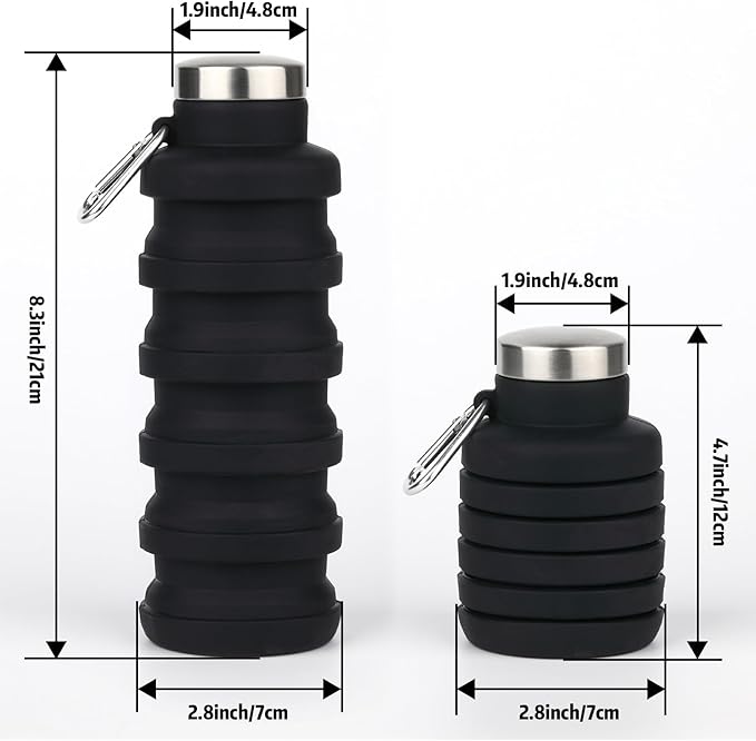 Collapsible Water Bottles,16oz Capacity Portable Reusable Silicone Water Bottle,Leak-proof,with buckle,foldable storage,Lightweight Durable for Fitness,Cycling,Sports,Camping,Hiking (Rainbow)