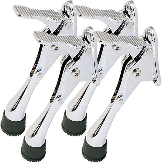 One Touch Kickdown Door Stopper, Door Holder, Heavy Duty Door Stops, Bottom of Door, Height-Adjustable Rubber Tips by HASHI (Chrome, 4 inch x 4pack)