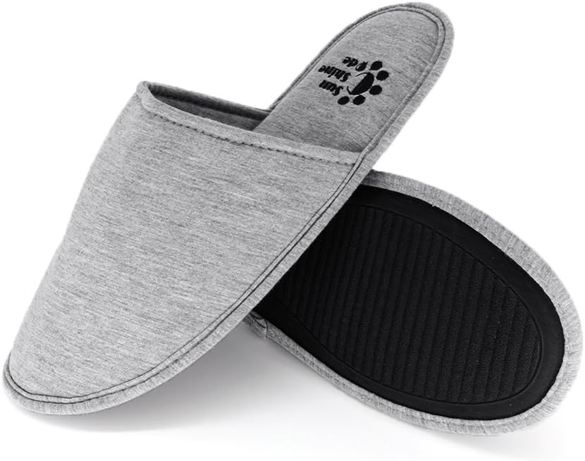 Sunshine Code Men's Memory Foam Cotton Washable Slippers with Matching Travel Bag for Home Hotel Spa Bedroom