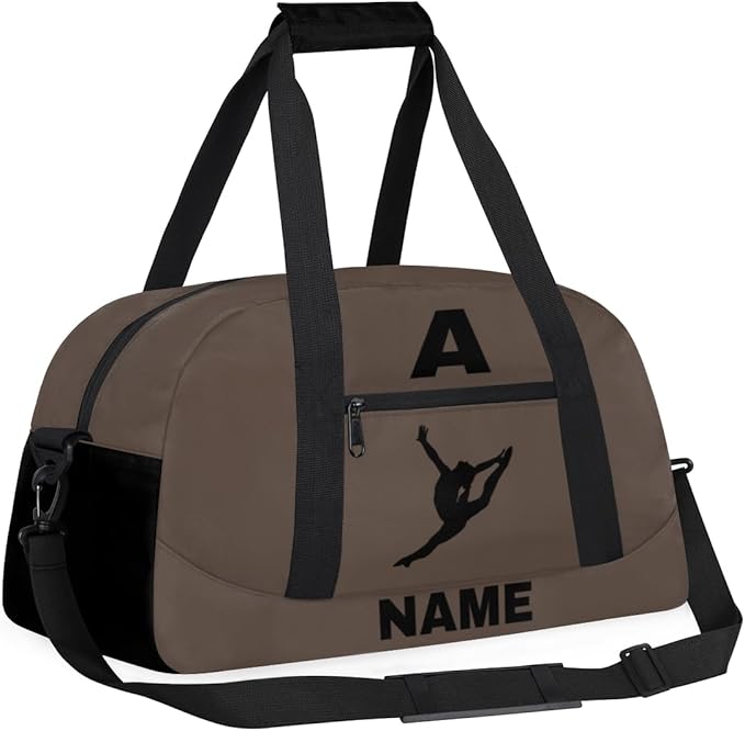 Personalize-Kids-Sports-Duffel-Bags With Custom Name Text Carry-On Overnight Travel Gym Lightweight Dance Pattern Sports Bags For Girls Boys Kids,Brown