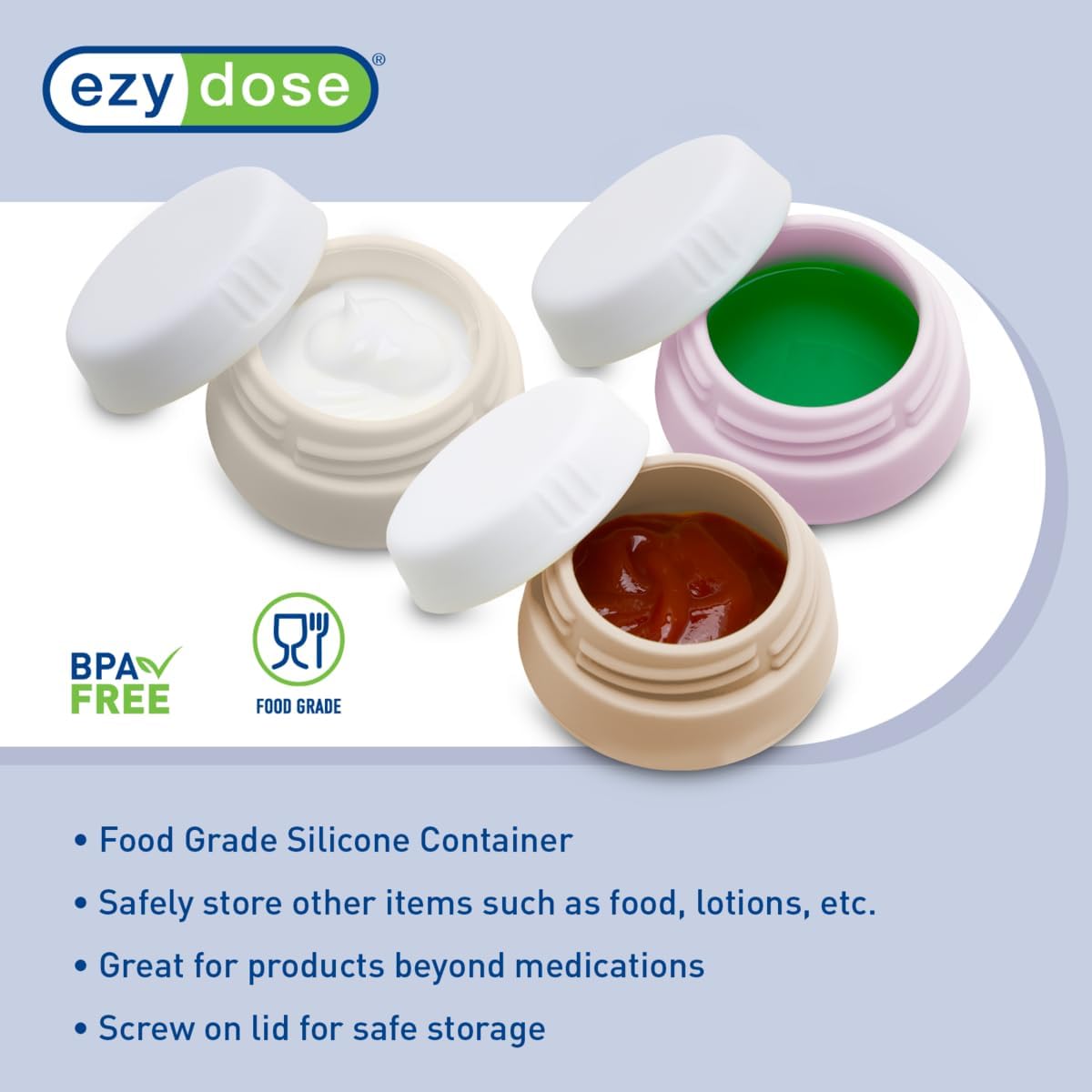 EZY DOSE Silicone Jar, Multi-Purpose Travel-Sized Container, Washable and Reusable, Versatile and Durable Container for Storage, Organizing and Preserving, Pink, Beige, and Peach, BPA Free, 3-Pack